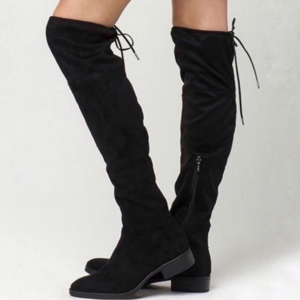 Sam Edelman Black Over the Knee Boots with Lace-Up Detail